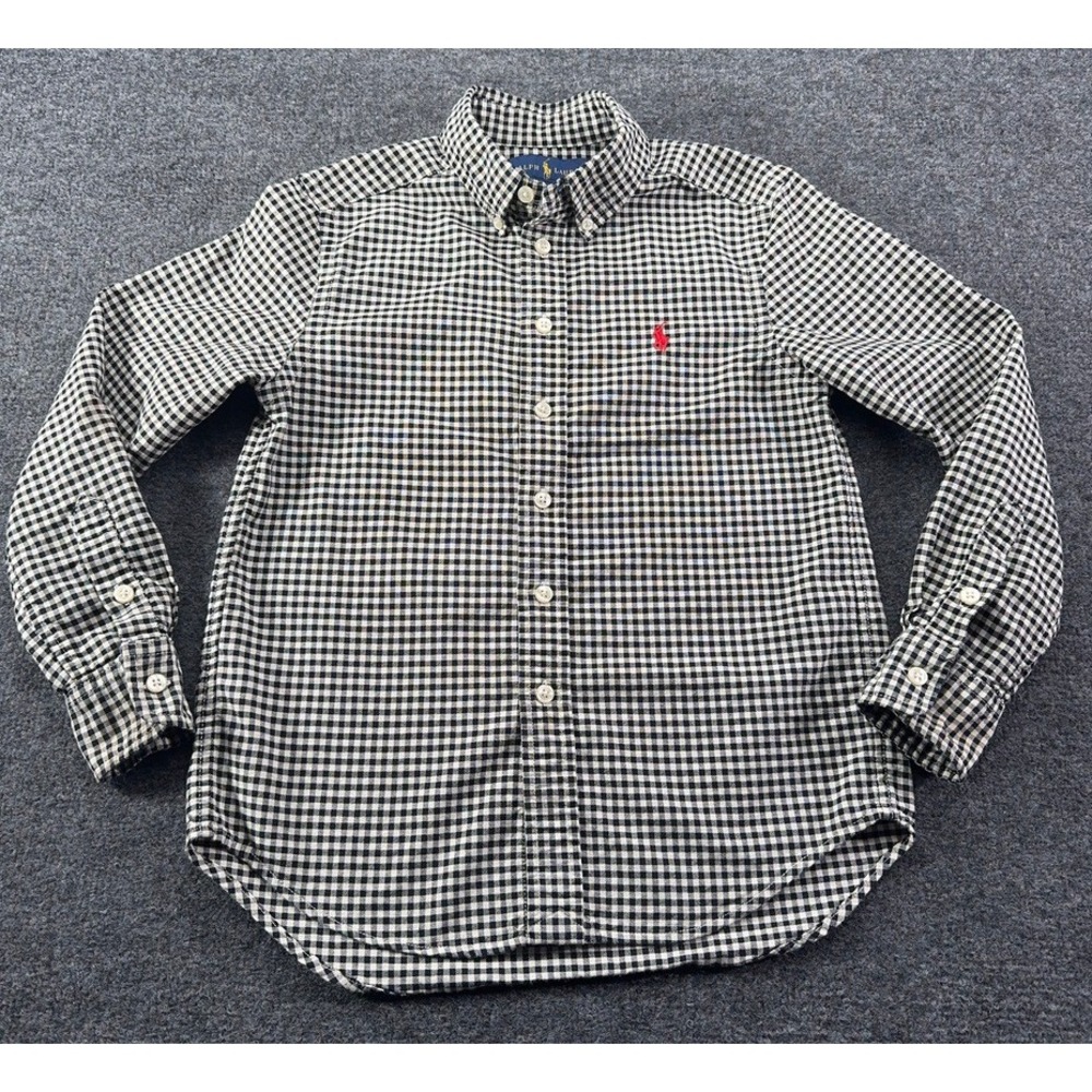 Ralph Lauren Boys Black White Gingham‎ Button Down Shirt Size S 8 Pony Logo